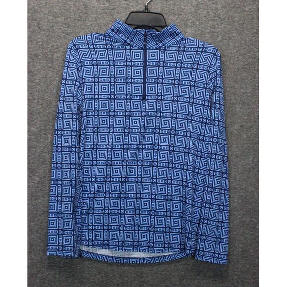 IBKUL Large Quarter Zip Long Sleeve Pricilla Periwinkle NavyMock Golf Shirt - Picture 1 of 6